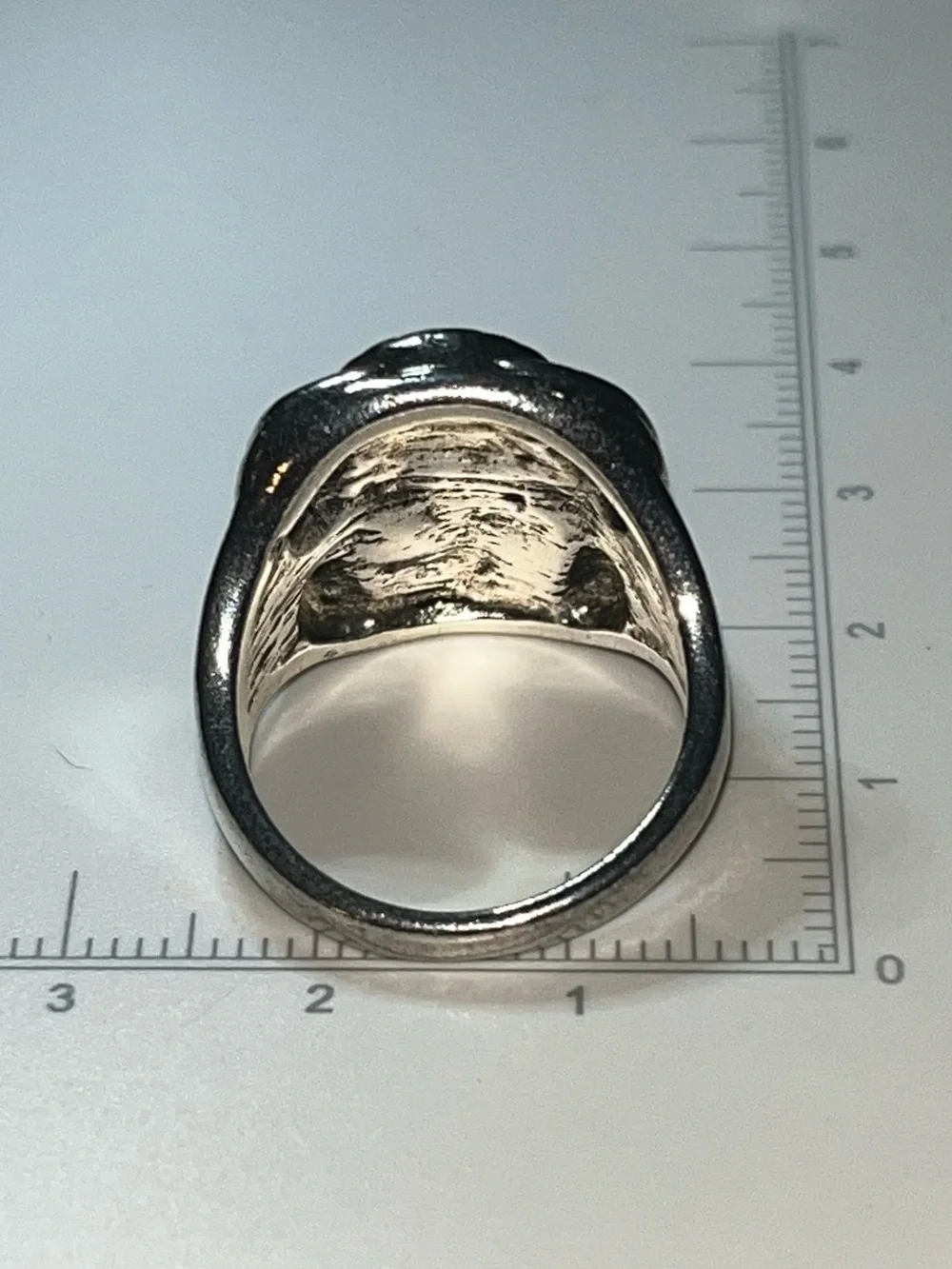 Vintage Art Nouveau Style Silver Tone Ring with Green Glass Cabochons untested